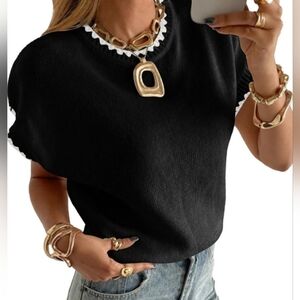 Acelitt Knit Sweater Vest Top Black Contrast Trim | Size L | New Release